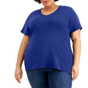 KAREN SCOTT V Neck Cotton Blue  Top SIZE 1X NWT